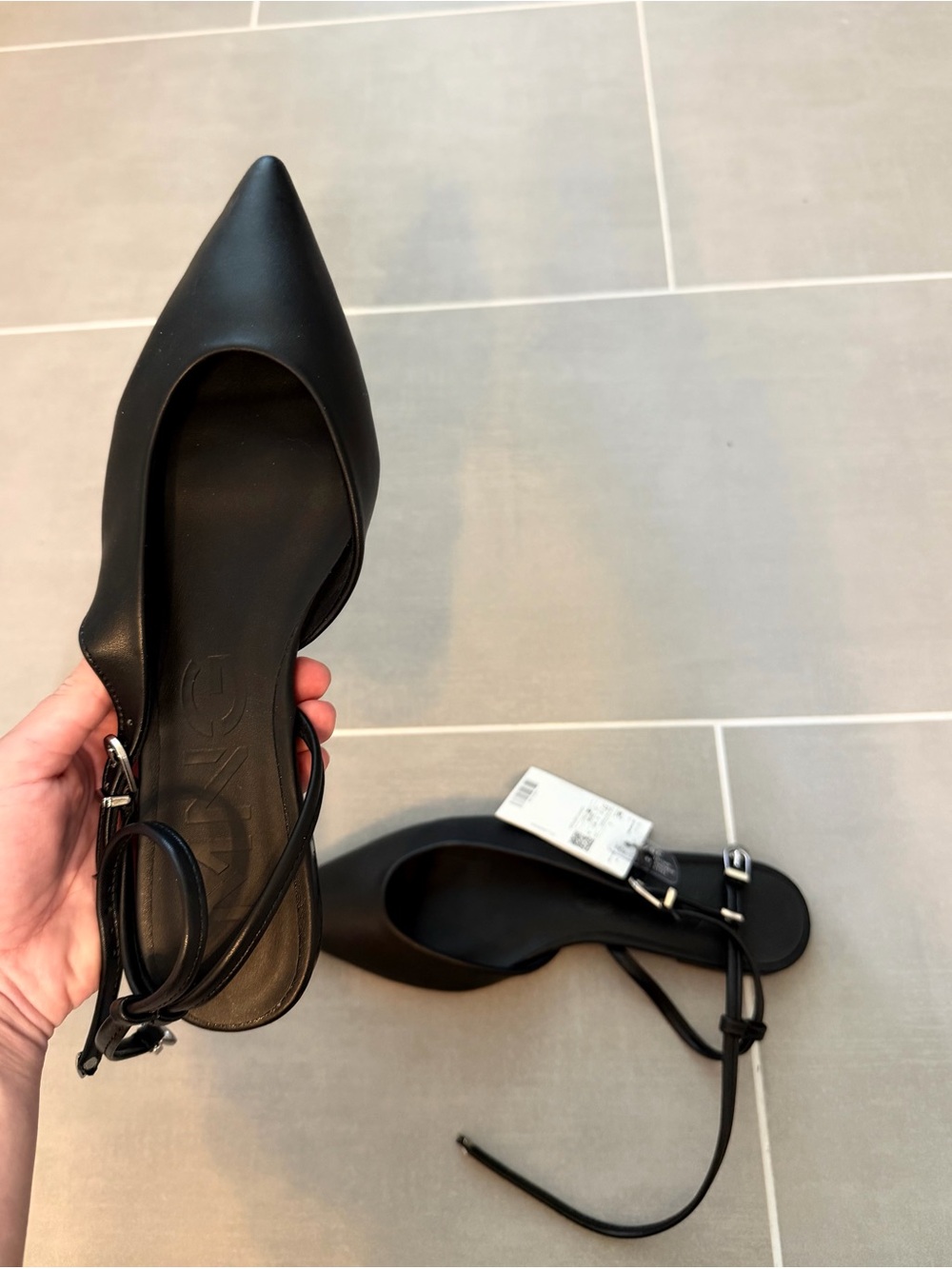 Mango Black Pointed Slingback Flats